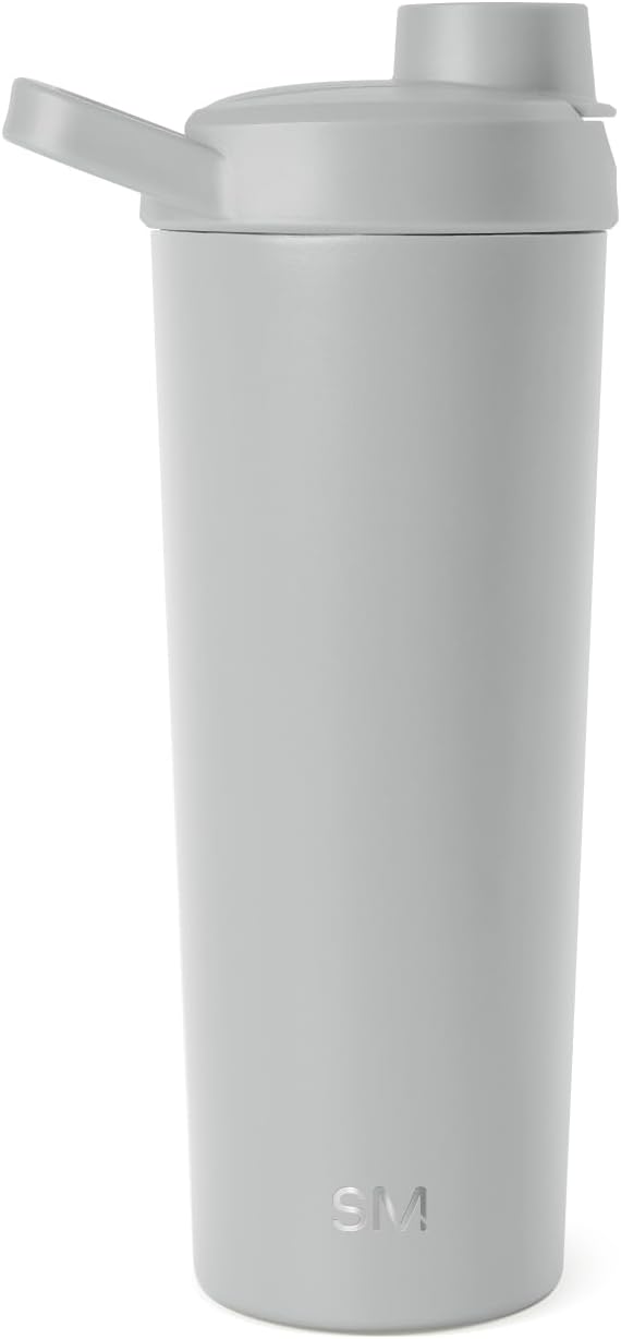 Simple Modern Stainless Steel Shaker Bottle with Ball 24oz | Metal Insulated Cup for Protein Mixes, Shakes and Pre Workout | Rally Collection | Ice Gray
