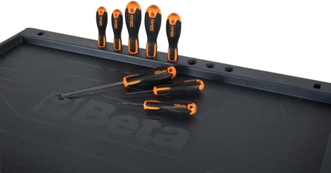 Beta RSC24 Heavy Duty Rolling Tool Cabinet, 8 Drawers, Orange, Ball Bearing Slides, Rubber Mat Liners, 5" Casters, Anti-Fall Edge Worktop, 1760 lbs Load Capacity, Made in Italy