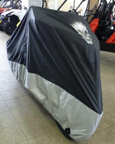 Formosa Covers | Motorcycle Cover, All Season Waterproof Outdoor Protection, Fit up to 108 Inch Tour Bikes, Choppers and Cruisers – Flaming Skull Logo (XXL, Black & Silver)