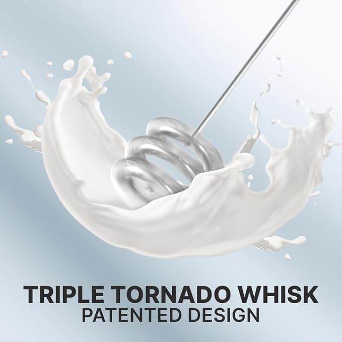 Zulay Kitchen Tornado Milk Frother Handheld Wand – Electric Coffee Frother with Triple Whisk & Stand – Hand Held Drink Mixer for Latte, Cappuccino, Matcha, Hot Chocolate, Protein Shakes – Aqua