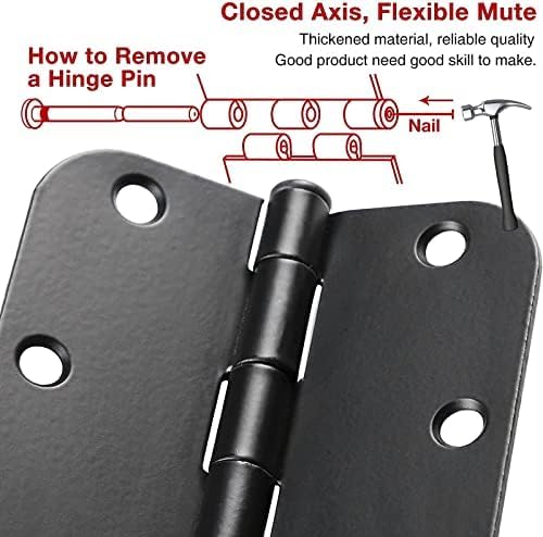 2 Pack Rounded Matte Black Door Hinges 3.5 Inch Interior Room Hardware 3 1/2" 5/8 Radius Apartment Cottage Flat Bungalow Mobile Home Skyscraper Indoor Hinge for Doors Use Renovate Bedroom Kitchen