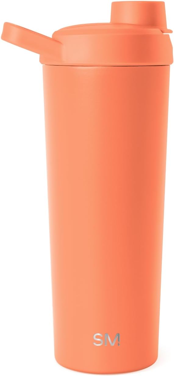 Simple Modern Stainless Steel Shaker Bottle with Ball 24oz | Metal Insulated Cup for Protein Mixes, Shakes and Pre Workout | Rally Collection | Clementine