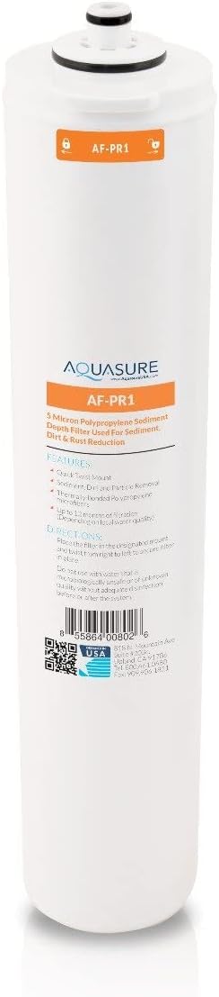 Aquasure Premier Stage 1 Sediment Filter Replacement Cartridge AF-PR1 for AS-PR75/AS-PR100 4-Stage Under Sink Reverse Osmosis RO Water Filtration System | Quick Twist, 5 Micron, Removes Dirt & Sand