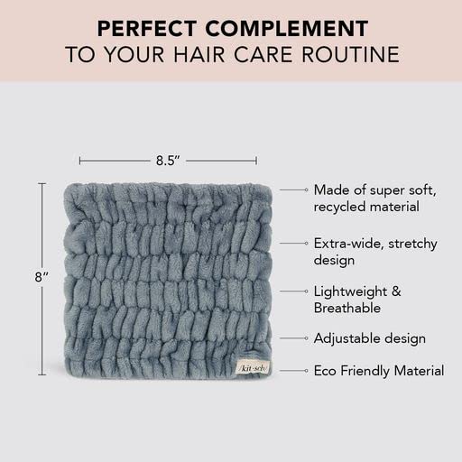 Kitsch Spa Headband for Women – Soft, Stretchy Skincare Headband for Washing Face, Makeup & Facials | Extra-Wide, Non-Slip for Beauty Routines & Self-Care - Misty Blue