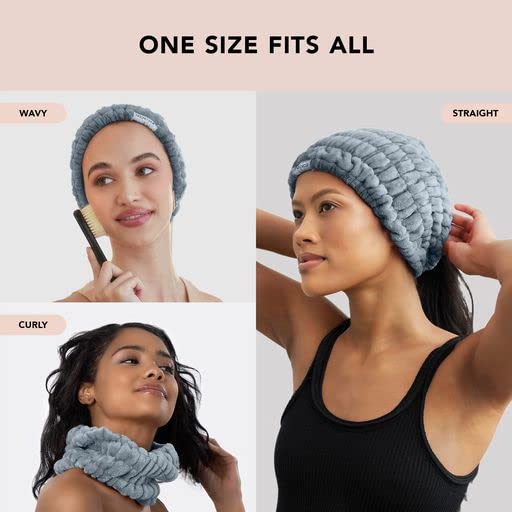 Kitsch Spa Headband for Women – Soft, Stretchy Skincare Headband for Washing Face, Makeup & Facials | Extra-Wide, Non-Slip for Beauty Routines & Self-Care - Misty Blue