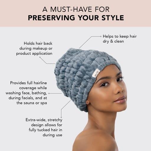 Kitsch Spa Headband for Women – Soft, Stretchy Skincare Headband for Washing Face, Makeup & Facials | Extra-Wide, Non-Slip for Beauty Routines & Self-Care - Misty Blue