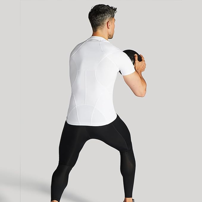 Tommie Copper Mens Short Sleeve Compression Shirt with Front Zipper – Full Back & Shoulder Support, Posture Corrector