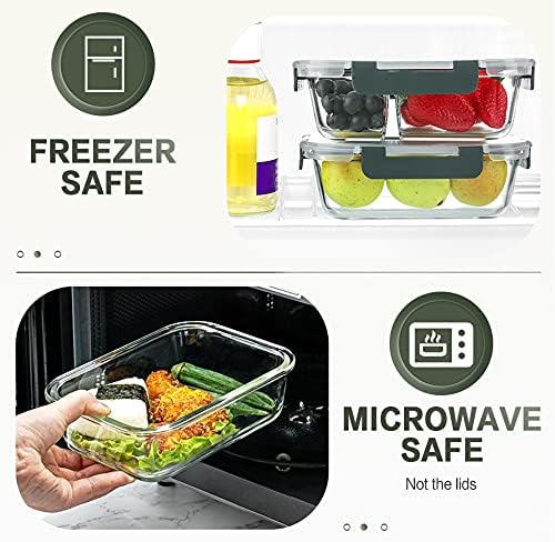 10 Packs 30 oz Glass Meal Prep Containers,Glass Food Storage Containers with Lids,Airtight Lunch Bento Boxes,Microwave,Freezer and Dishwasher,Gray