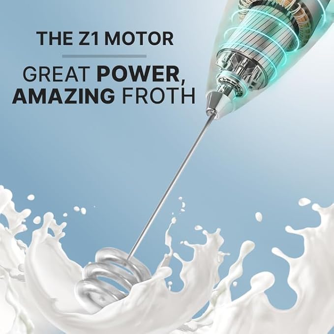 Zulay Kitchen Tornado Milk Frother Handheld Wand – Electric Coffee Frother with Triple Whisk & Stand – Hand Held Drink Mixer for Latte, Cappuccino, Matcha, Hot Chocolate, Protein Shakes – Quartz