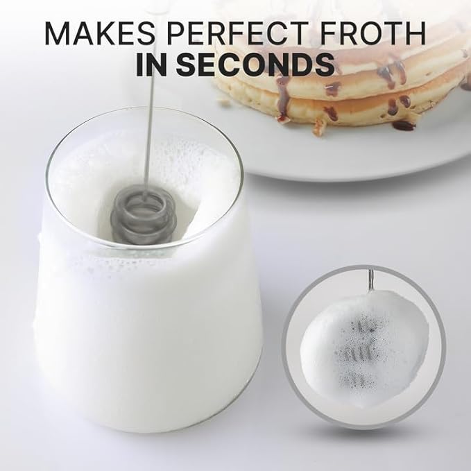 Zulay Kitchen Tornado Milk Frother Handheld Wand – Electric Coffee Frother with Triple Whisk & Stand – Hand Held Drink Mixer for Latte, Cappuccino, Matcha, Hot Chocolate, Protein Shakes – Metal Black