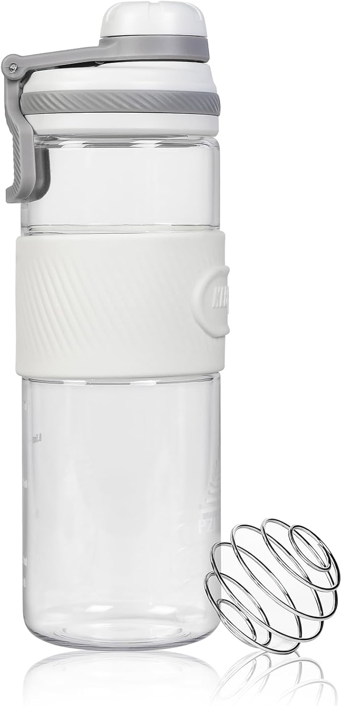 Shaker Bottle for Protein Mixes-protein shaker bottle- for super creamy fitness protein shakes,shaker cups for protein shakes 650ml/23oz - Durable, leak-proof(White)