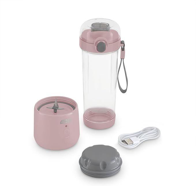 Dash 16 oz Personal USB Bottle Blender with Travel Lid and Charging Cord, Single-Serve Smoothie and Juice Maker, Rose
