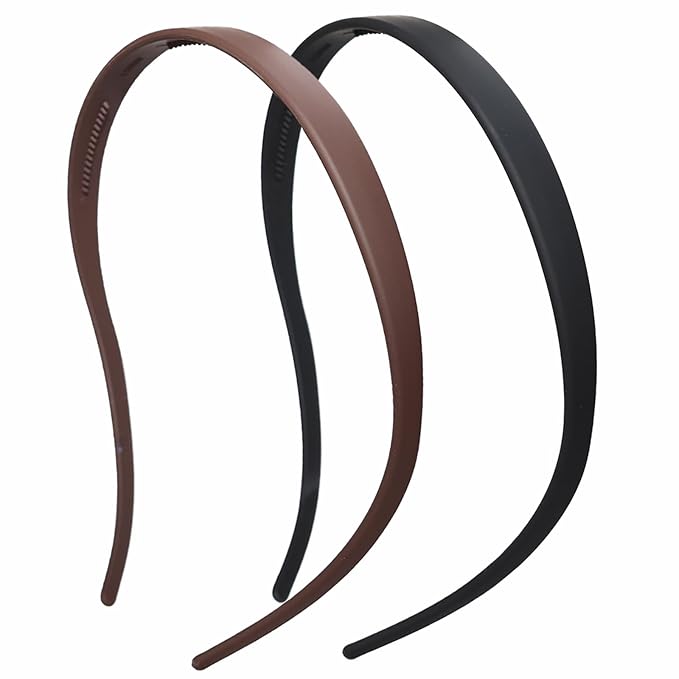 2 Pack Flex No Pressure Headbands for Women - Matte Finish Comfortable Plastic Headbands with Teeth - Black, Coffee