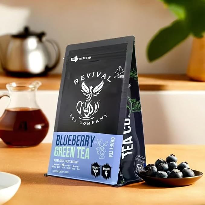 Revival Tea Company Blueberry Green Tea - Green Tea Blend with Natural Blueberry Flavor - Loose Leaf 6 Ounces