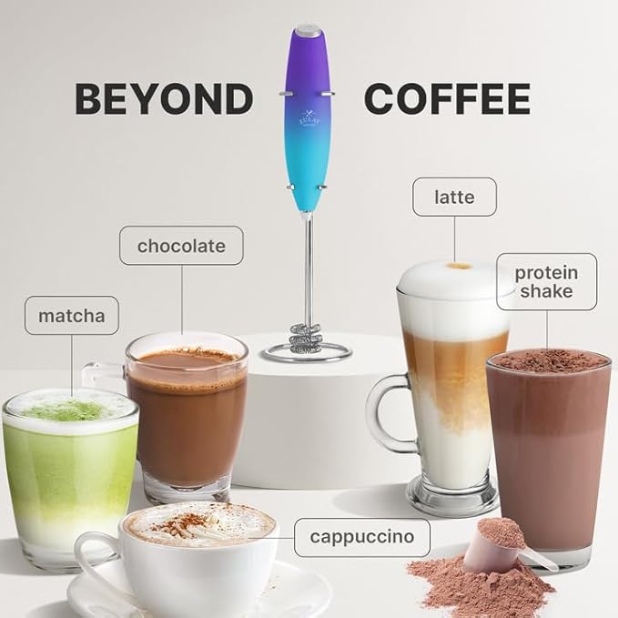 Zulay Kitchen Tornado Milk Frother Handheld Wand – Electric Coffee Frother with Triple Whisk & Stand – Hand Held Drink Mixer for Latte, Cappuccino, Matcha, Hot Chocolate, Protein Shakes – Teal Fade