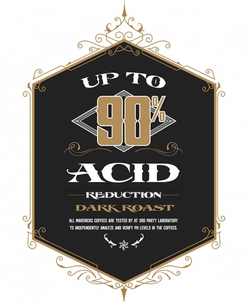 Mavericks Low Acid Coffee - Midnight Ride Blend - Organic and Non-GM0 (Coffee Ground) 16 oz - Bold and Smooth Dark Roast with 90% Less Acid - Safe for GERD and Keto Diets