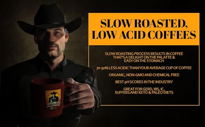 Mavericks Low Acid Coffee - Midnight Ride Blend - Organic and Non-GM0 (Coffee Ground) 16 oz - Bold and Smooth Dark Roast with 90% Less Acid - Safe for GERD and Keto Diets