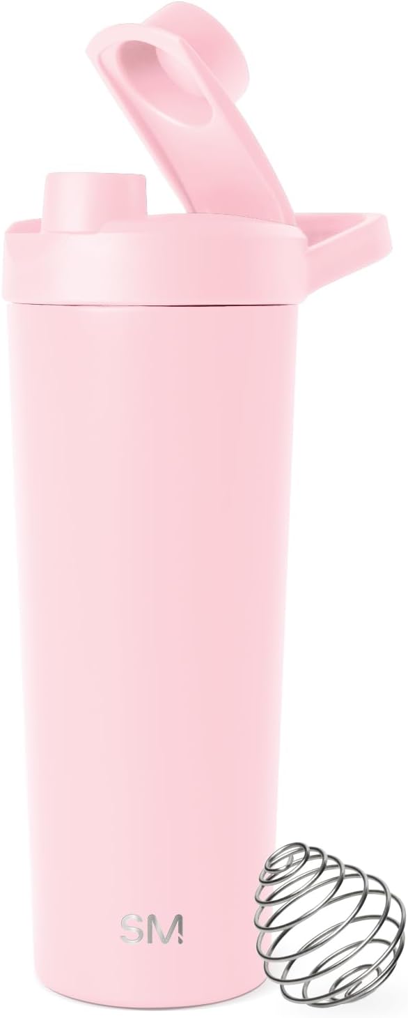 Simple Modern Stainless Steel Shaker Bottle with Ball 24oz | Metal Insulated Cup for Protein Mixes, Shakes and Pre Workout | Rally Collection | Blush