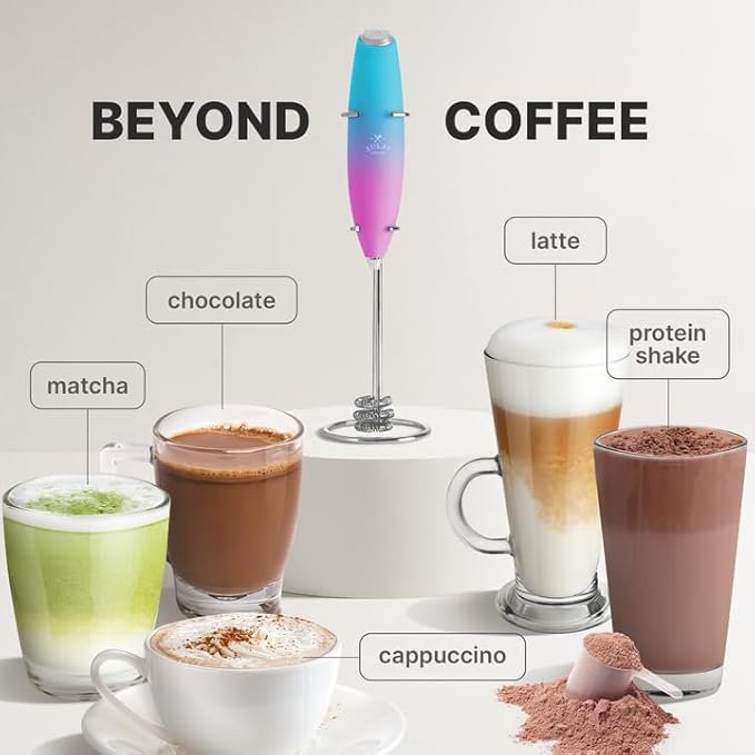Zulay Kitchen Tornado Milk Frother Handheld Wand – Electric Coffee Frother with Triple Whisk & Stand – Hand Held Drink Mixer for Latte, Cappuccino, Matcha, Hot Chocolate, Protein Shakes – Pink Fade