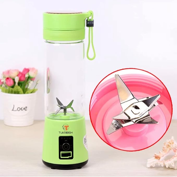 Portable Blender for shakes and smoothies, Cordless Personal Mini Travel Fruit Juicer Cup Mixer Electric Smoothie Blender Maker, 13oz Bottles, USB Rechargeable (Green)