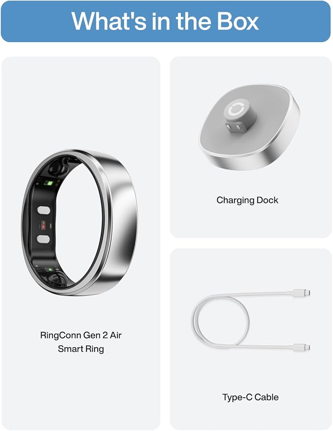 RingConn Gen 2 Air, Ultra-Thin AI Smart Ring, 10-Day Battery Life, Fitness/Sleep/Stress/HR Tracker for Women&Men, No App Fee for Standard Features, iOS & Android Compatible (Size 6, Galaxy Sliver)