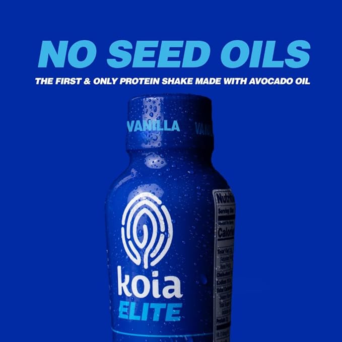 Koia Elite Plant Based Protein Shake, Vanilla, 32g Protein, 4g Sugar, 6g Prebiotic Fiber, Pre & Post Workout Nutritional Drink, No Seed Oils, Dairy-Free, Gluten-Free, Non-GMO, 12 Fl Oz (Pack of 12)