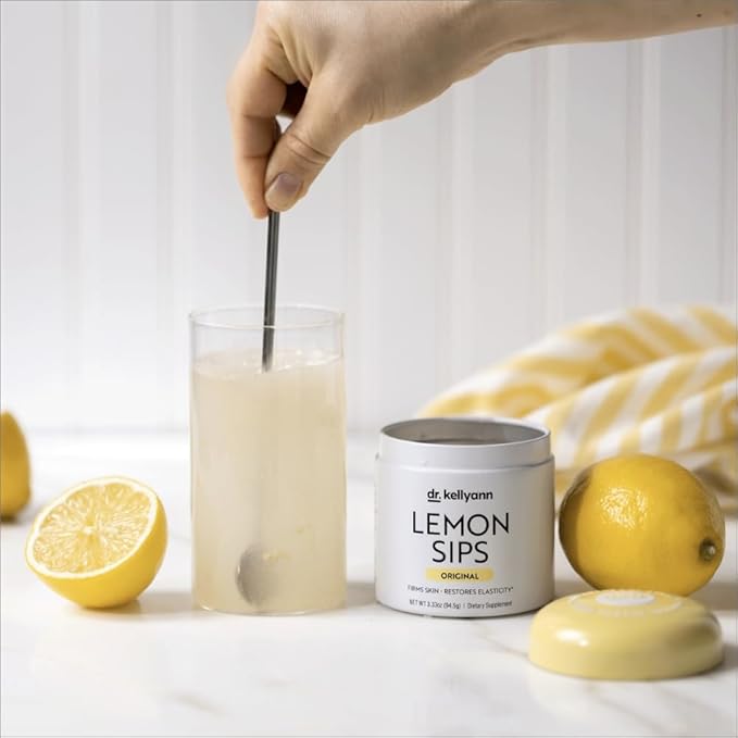 Dr. Kellyann Lemon Sips, Citrus Drink Mix (21 Servings) Rehydrate, Detox, Revitalize, Sugar Free, Fat Free, Non GMO, Hydrates and Firms Skin (Lemon)