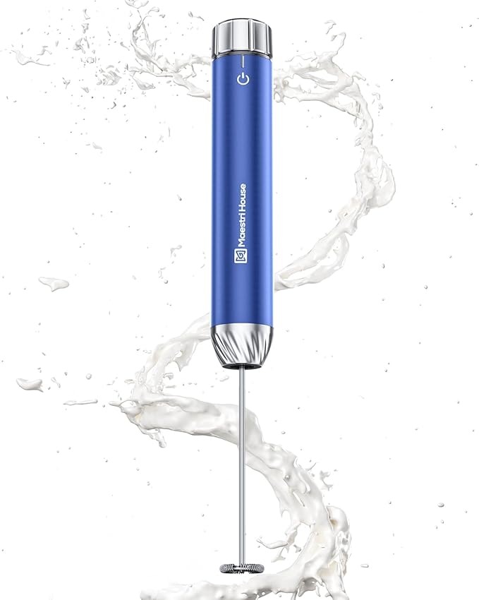 Maestri House Rechargeable Milk Frother with Stepless Speed Control, Handheld Electric Foam Maker Waterproof Drink Mixer Foamer with Stainless Steel Stand & Detachable Whisks for Lattes, Cappuccino