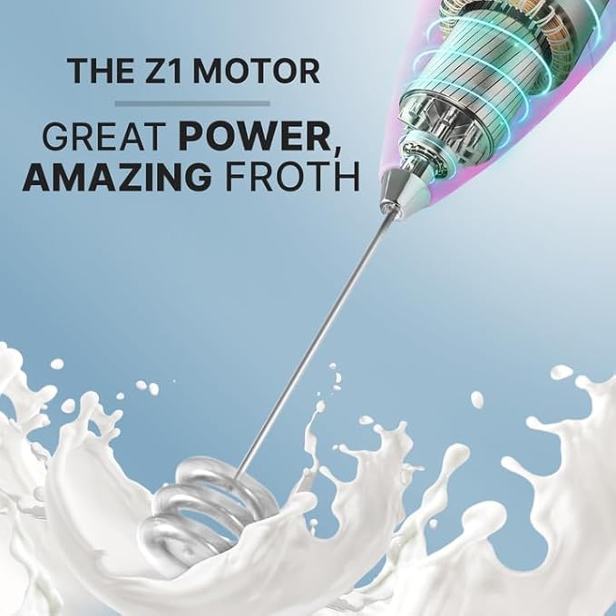 Zulay Kitchen Tornado Milk Frother Handheld Wand – Electric Coffee Frother with Triple Whisk & Stand – Hand Held Drink Mixer for Latte, Cappuccino, Matcha, Hot Chocolate, Protein Shakes – Pink Fade