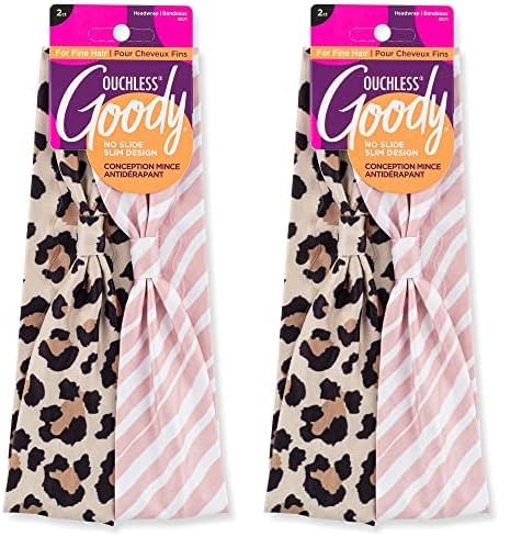 Goody Low Profile Headwraps - 2 Count, Cheetah & Stripe - Comfortable and Stylish Fabric Won't Pull, Snag or Damage Your Hair - Pain-Free Hair Accessories for Women, Men, Boys, and Girls