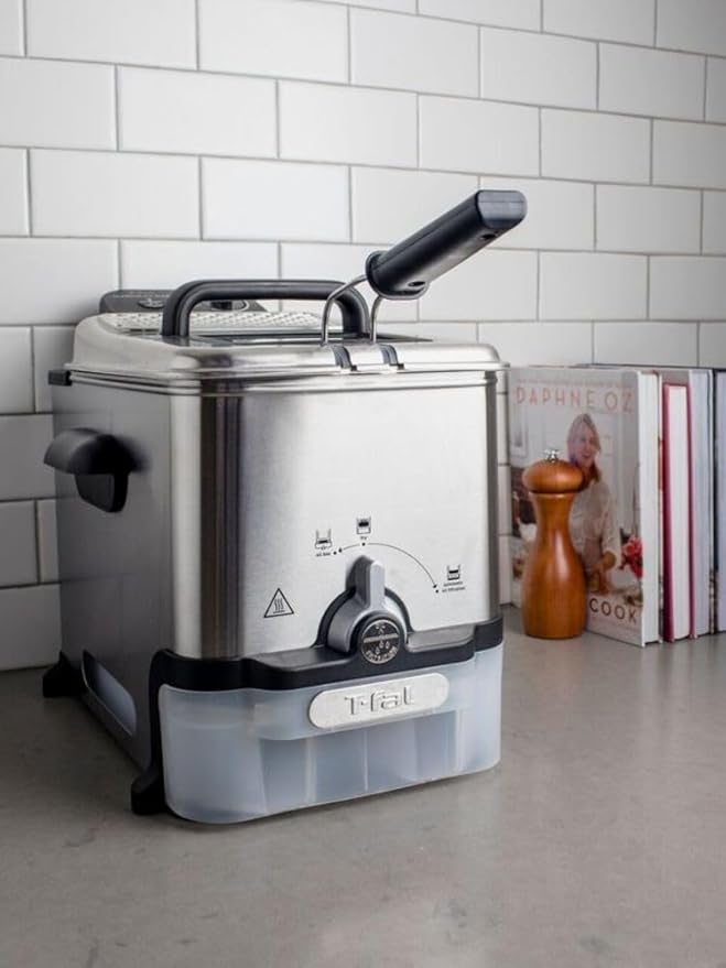 T-fal Compact EZ Clean Stainless Steel Deep Fryer with Basket 1.8 Liter Oil and 1.7 Pound Food Capacity 1200 Watts Easy Clean, Temp Control, Oil Filtration, Dishwasher Safe Parts, 1.8 Liters