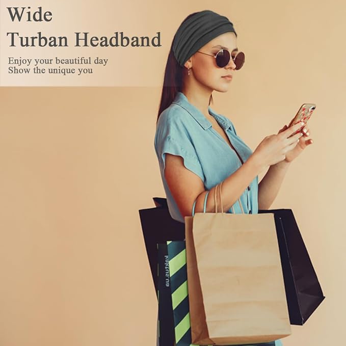 Wide Headbands For Women Stretch Headband Boho Head Bands Women's Hair Band Turban Workout Hairband Accessories Black Gray 6 Pack