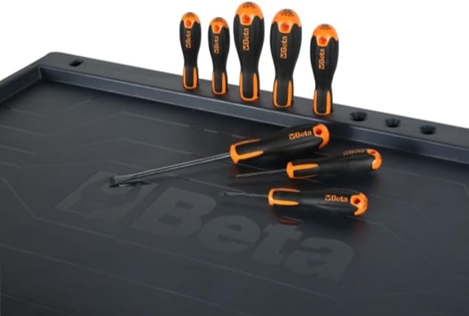 Beta RSC24 Heavy Duty Rolling Tool Cabinet, 5 Drawers, Black, Ball Bearing Slides, Rubber Mat Liners, 5" Casters, Anti-Fall Edge Worktop, 1760 lbs Load Capacity, Made in Italy