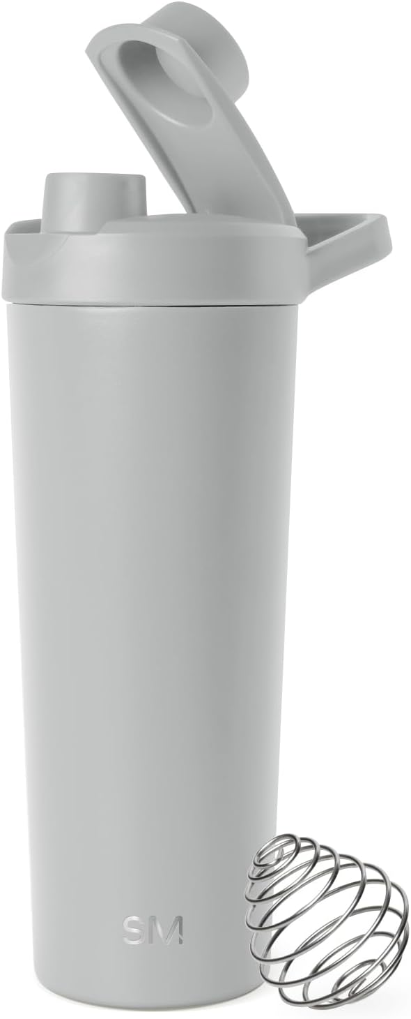 Simple Modern Stainless Steel Shaker Bottle with Ball 24oz | Metal Insulated Cup for Protein Mixes, Shakes and Pre Workout | Rally Collection | Ice Gray