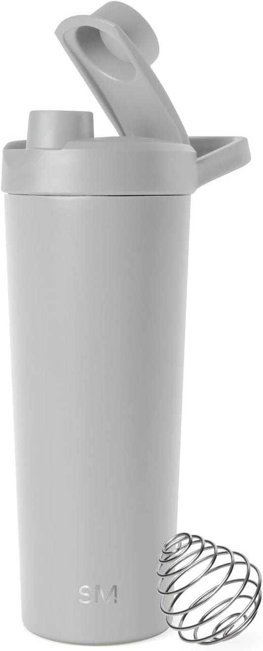 Simple Modern Stainless Steel Shaker Bottle with Ball 24oz | Metal Insulated Cup for Protein Mixes, Shakes and Pre Workout | Rally Collection | Ice Gray