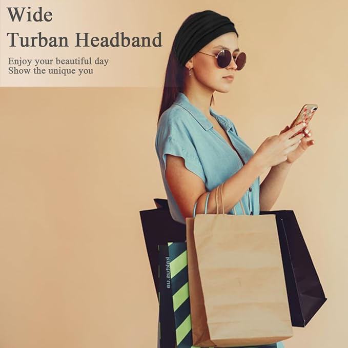 Wide Headbands For Women Stretch Headband Boho Head Bands Women's Hair Band Turban Workout Hairband Accessories Black 6 Pack