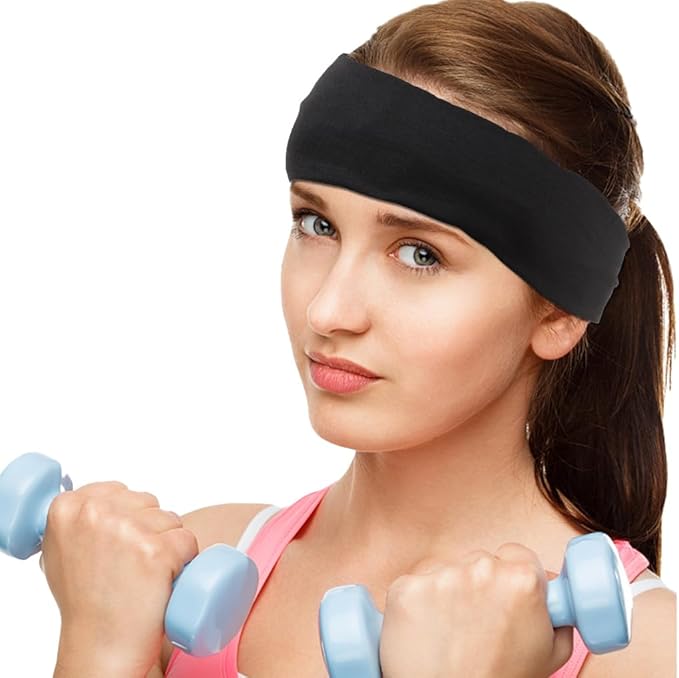 DERAYEE Headbands for Women, 6 Pcs Black Elastic Headbands Soft Fabric Non Slip Hair Bands for Women Yoga Sports Workout (9 x 2.5 Inch)