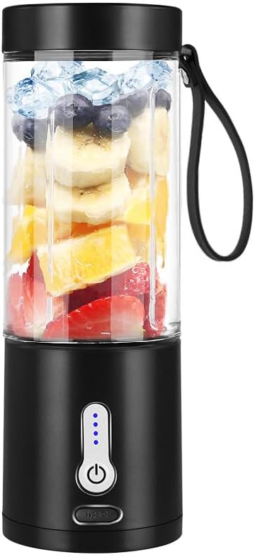 Portable Blender, Small Blender for Shakes and Smoothies with 6 Sharp Blade,USB Rechargeable Mini Juicer BPA Free, Portable Juicer for Gyms Office Travel Outgoing (Black)