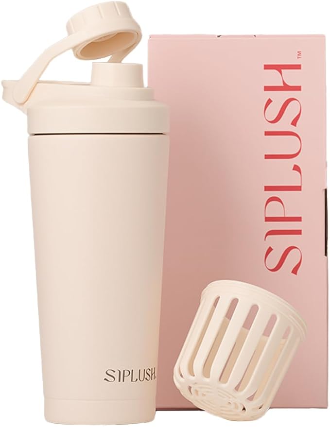 Paradise Shaker Bottle, 24 oz, Insulated Stainless Steel Protein Shaker, Smoothie and Pre Workout for Women, with Leakproof Twist-Off Chug Cap, Quiet Mixing, Creamy Pink, Malibu Sands