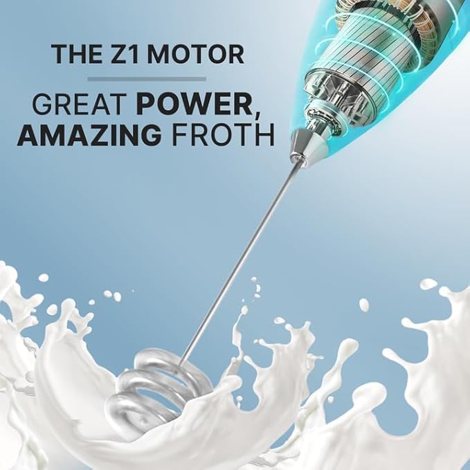 Zulay Kitchen Tornado Milk Frother Handheld Wand – Electric Coffee Frother with Triple Whisk & Stand – Hand Held Drink Mixer for Latte, Cappuccino, Matcha, Hot Chocolate, Protein Shakes – Teal Fade