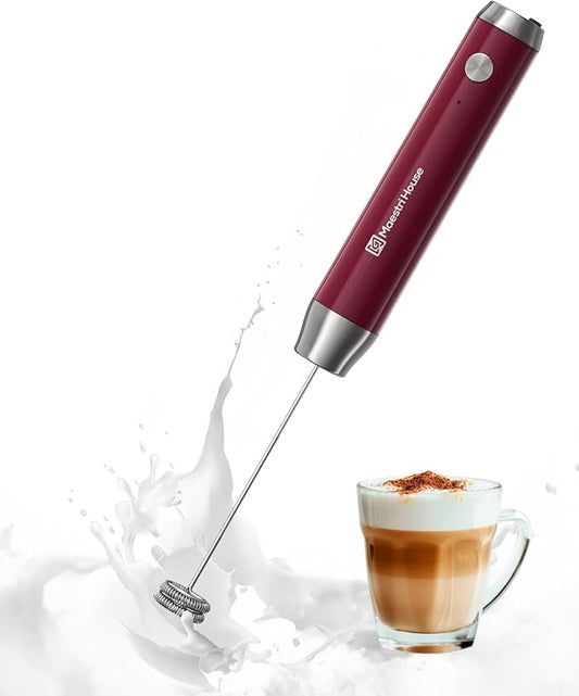 Maestri House Rechargeable Milk Frother with Stand, Adjustable 2-Speed Handheld Electric Foam Maker Waterproof Detachable Stainless Steel Whisk Drink Mixer Foamer for Lattes, Cappuccino