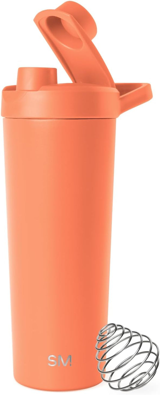 Simple Modern Stainless Steel Shaker Bottle with Ball 24oz | Metal Insulated Cup for Protein Mixes, Shakes and Pre Workout | Rally Collection | Clementine