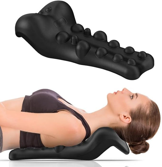 Neck and Shoulder Relaxer with Upper Back Massage Point, Cervical Traction Device Neck Stretcher for TMJ Pain Relief and Cervical Spine Alignment Chiropractic Pillow(Black)