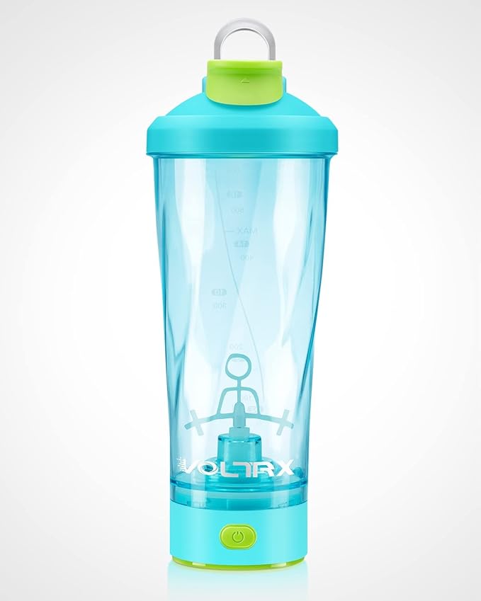 VOLTRX Electric Shaker Bottle - VortexBoost Portable USB C Rechargeable Protein Shake Mixer, Shaker Cups for Protein Shakes, BPA Free, Waterproof, Colored Light Base, 24 oz (Aurora Green)
