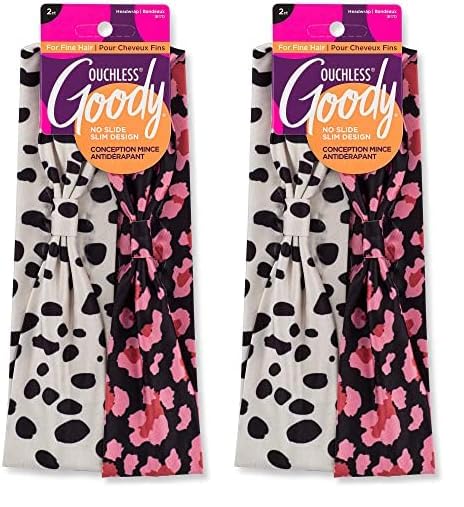GOODY Low Profile Headwraps - 2 Count, Cheetah - Comfortable and Stylish Fabric Won't Pull, Snag or Damage Your Hair - Pain-Free Hair Accessories for Women, Men, Boys and Girls (Pack of 2)
