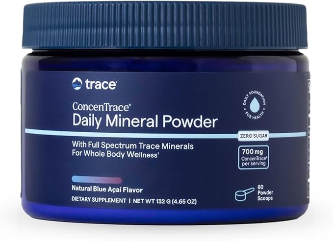 Trace Minerals ConcenTrace Daily Mineral Powder 60 Servings - 700mg of ConcenTrace per Serving (About 15 Drops) Full Spectrum for Whole Body Wellness- Blue Acai Flavor
