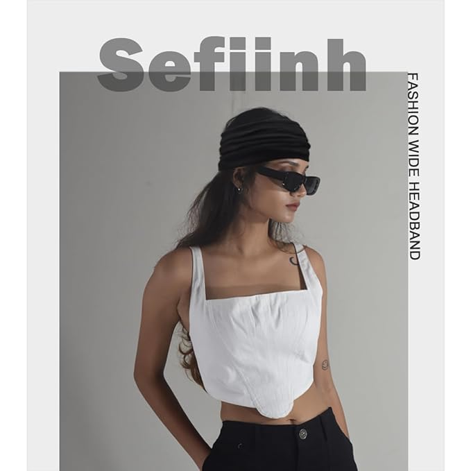 Wide Headbands For Women Stretch Headband Boho Head Bands Women's Hair Band Turban Workout Hairband Accessories Black 6 Pack