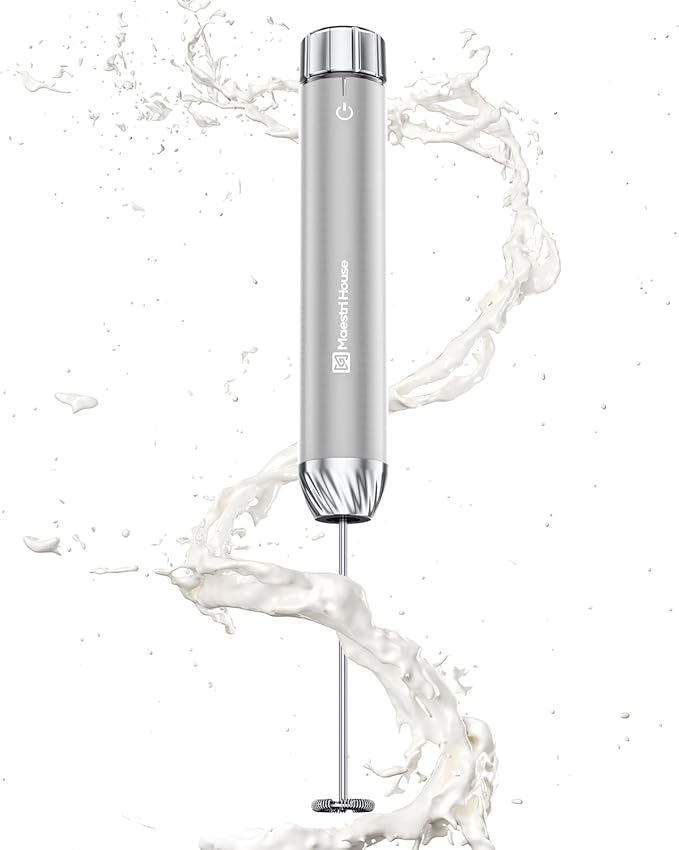 Maestri House Rechargeable Milk Frother with Stepless Speed Control, LunaFro Max Handheld Electric Foam Maker Waterproof Drink Mixer Foamer with Stand & Detachable Whisks for Lattes, Cappuccino
