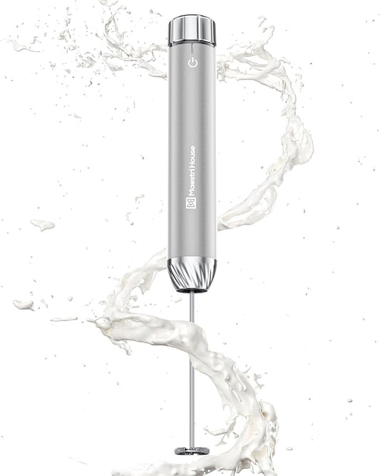 Maestri House Rechargeable Milk Frother with Stepless Speed Control, LunaFro Max Handheld Electric Foam Maker Waterproof Drink Mixer Foamer with Stand & Detachable Whisks for Lattes, Cappuccino