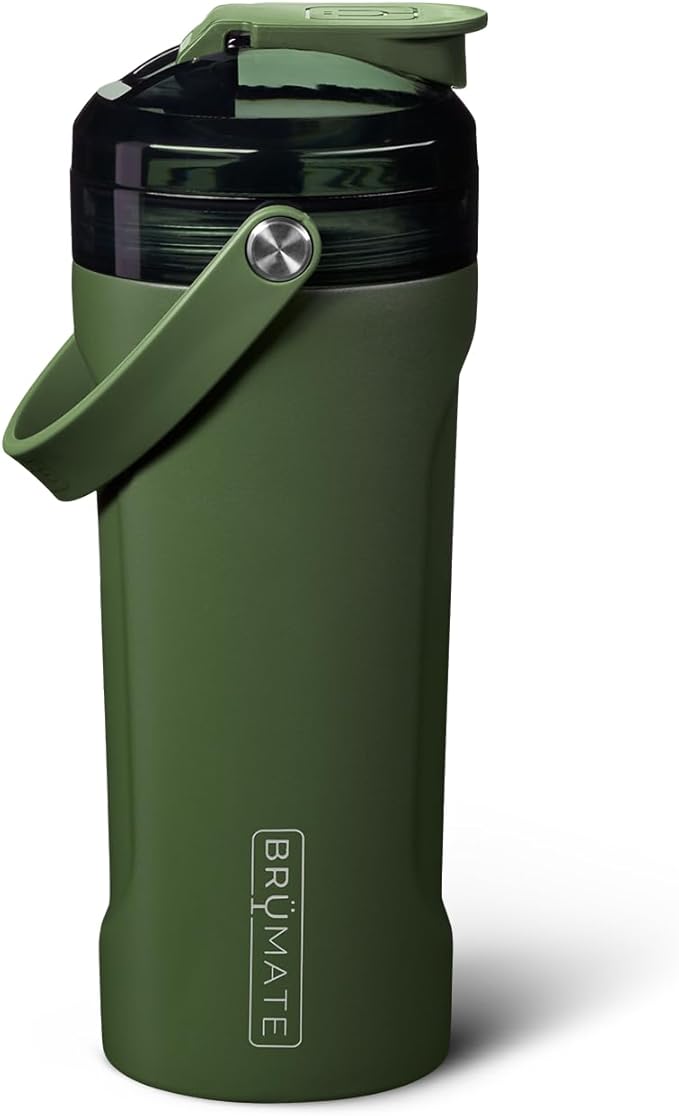 BrMate MultiShaker Blender Bottle | 100% Leakproof Insulated Stainless Steel Shaker | Protein and Pre Workout Bottle for the Gym | 26oz (OD Green)